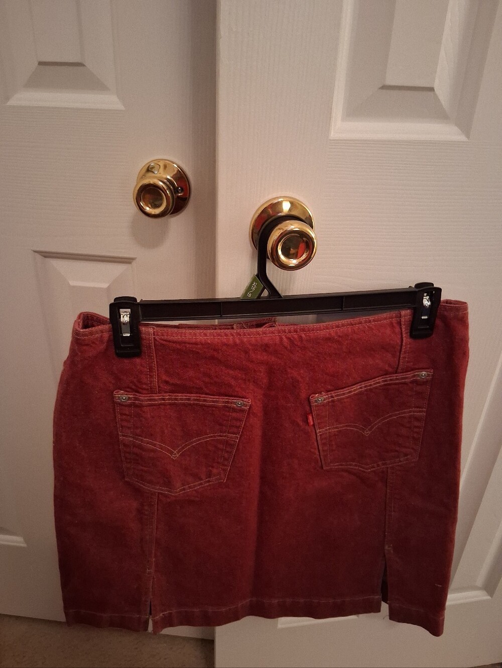 Denim Midi Skirt in Rust Red